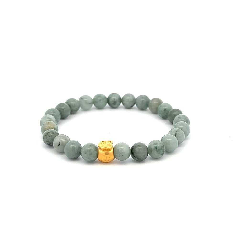 24K Gold Money Bag Lucky Charm Stretchable Bracelet Natural Burmese Jade 6mm